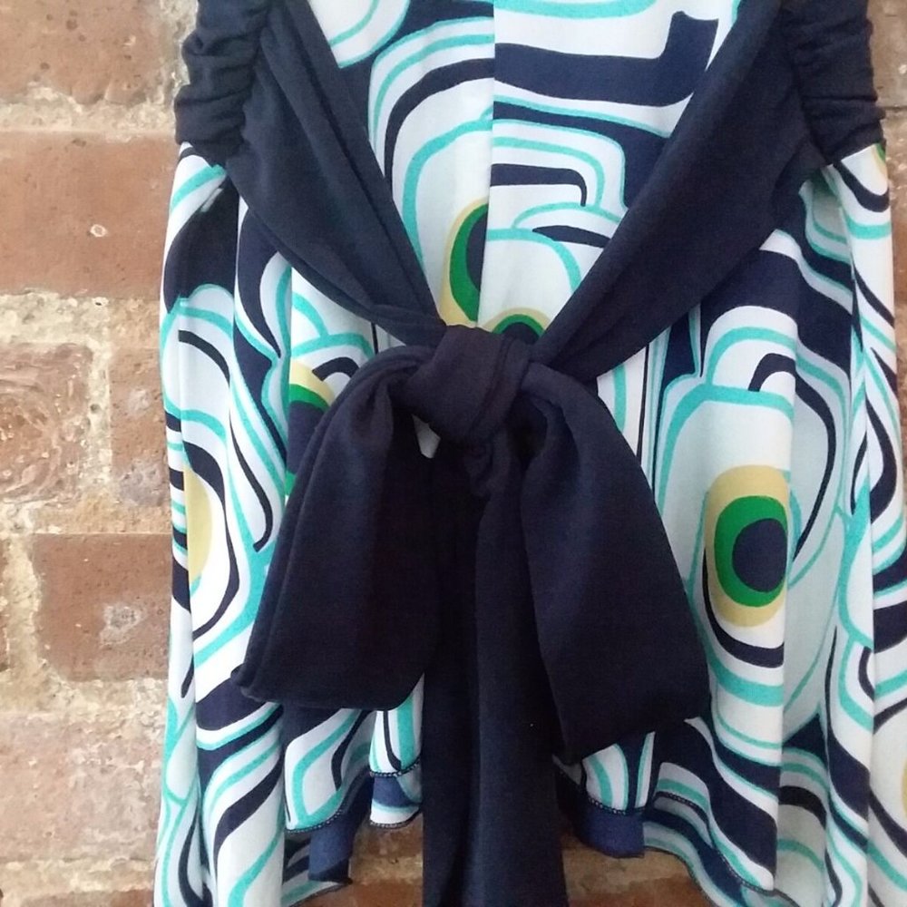 M.K.M DESIGNS Blue & White Multicolor Sleeveless Blouse Shirt Top Tunic Women S - Picture 12 of 14